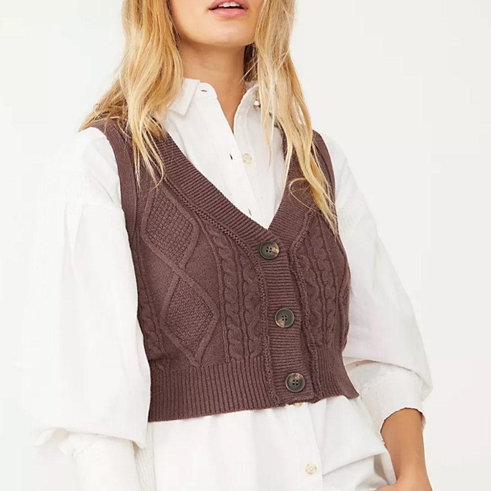 Free People Denson Cable Vest Sweater